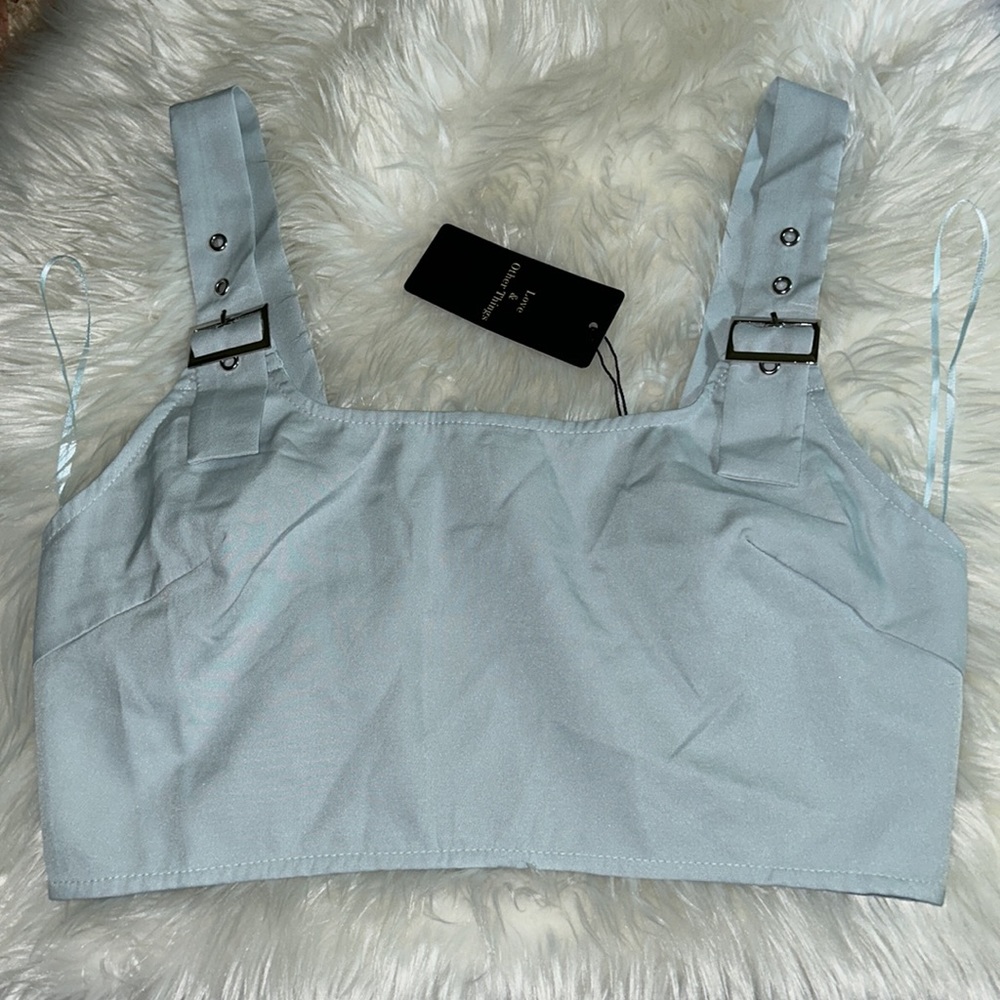 New! Love & Other Things Fasten Detail Strap Crop Top
